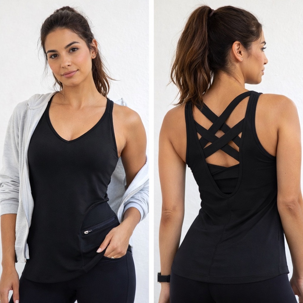 Mono B Tank with Pocket and Criss-Cross Back